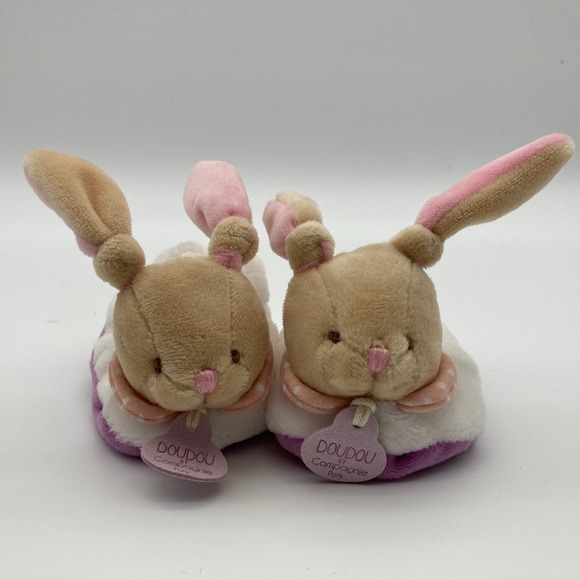 Doudou et Compagnie Paris Pink Bunny Rattle Baby Booties Slippers 0-6 Months - Picture 14 of 14